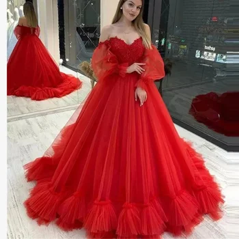 Princesė Raudona Brangioji Quinceanera Suknelės Off Peties Saldus 15 Šalies Kamuolys Suknelė Kristalų