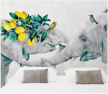 Pasirinktinius nuotraukų 3d tapetai Rankomis dažyti šviežių dramblys gėlių kambarį, namų dekoro 3d sienų freskomis tapetai, sienų ir 3 d 0