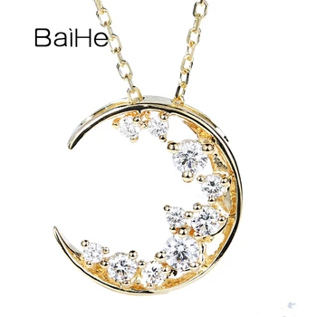 BAIHE Kietasis 18K Balta/Geltona/rožinė Aukso 0.26 ct H/SI Gamtinių Deimantų, Mėnulis Karoliai Clavicle Grandinės Moterų Fine Jewelry Apykaklės Luna