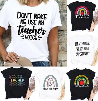 Moterys, O-kaklo Atsitiktinis Marškinėliai Camisetas Mujer Mokytojai supervalstybės Mokytojų gyvenimo marškinėliai trumpomis Rankovėmis Harajuku Grafinis Tees