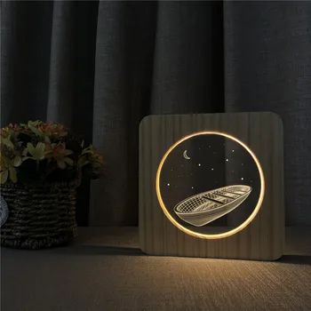 Nojaus Arka Valtis 3D LED Drožyba Lempos Arylic Mediniai Naktį Lempos Lentelė Šviesos Jungiklis Kontroliuoti Vaikų Kambario Papuošti Dropship