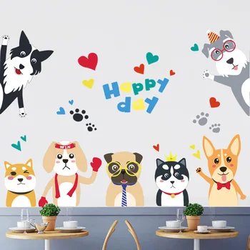 Animacinių Filmų Gražių Šunų, Kačių Sienų Lipdukai Juokingi Gyvūnai, Vaikų Kambario Durų Stiklą Lange Kambarį Lipduką 