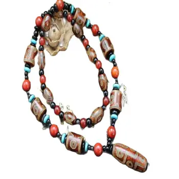 Gamtos Tibeto Agatas Beads3-Eye + 9-Akių Barelį Agato Karoliukai Karoliai, Apyrankės