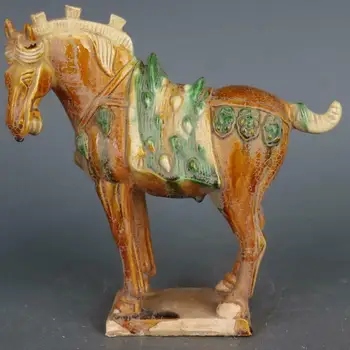 Kinijos Tang Tri-Spalvų Glazūruotos Keramikos Geltona Karo Žirgas Porceliano Statula 7.8
