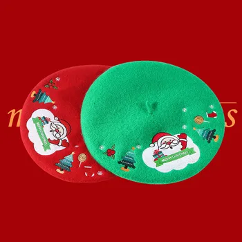 Kalėdų Senelio Skrybėlės Žiemos Moterys Snaigės Siuvinėjimo Beretė Big Red Hat Mielas Dailininko Skrybėlę Dovana Atostogų Skrybėlę Sutirštės Šiltas Vilnos Skrybėlę 1