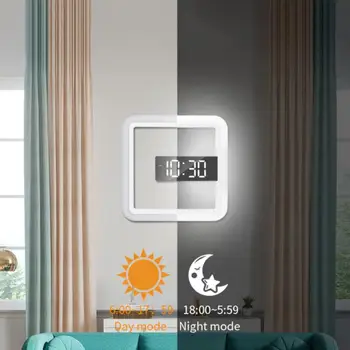 2022Creative LED Sieninis Laikrodis Nuotolinio Valdymo Skaitmeninis Sieninis Laikrodis LED Veidrodis, Sieninis Laikrodis Su Žadintuvo/Temperatūros Žiedo Spalvotų Šviesos 1