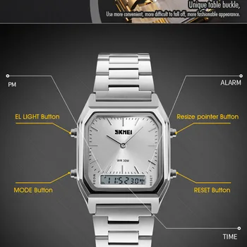 Dvigubas Ekranas Laikrodžiai Mens Mados LED Skaitmeniniai Laikrodžiai Chrono Signalizacijos Vyrų Laikrodis atsparus Vandeniui Nerūdijančio Plieno reloj hombre SKMEI 1