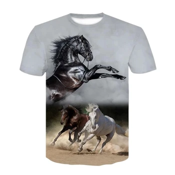 Nauja Vasaros vyriški O-kaklo T-shirt Arklių Skaičius 3D trimatis Spausdinimas Mados Gyvūnų trumparankoviai Tendencija Atsitiktinis Mados Viršų 1