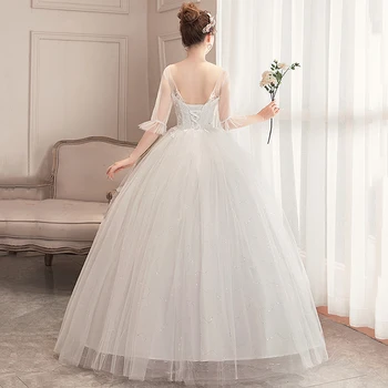 AnXin SH princesė gėlių nėrinių, nuotaka, vestuvinė suknelė, šalies derliaus, o kaklo blyksnius rankovės blizgančių kamuolys suknelė balta vestuvinė suknelė 1