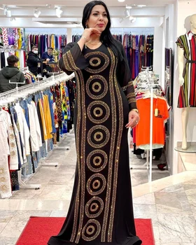 Mados Arabijos V Kaklo Šifono Ilgomis Rankovėmis Suknelė Karšto Diamond Suknelė Ponios Musulmonų Drabužiai Ramadanas Šalių Verslo 1