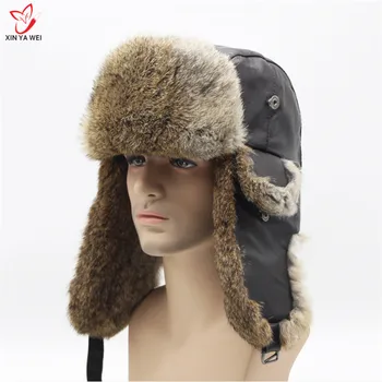 Naujas Aukštos Kokybės Mens 100% Realių Triušio Kailinius Žiemą Kepurės Lei Feng Kepurė Su Ausų Atvartais, Šiltas Sniego Kepurės Rusijos Skrybėlę Bombonešis Bžūp 1
