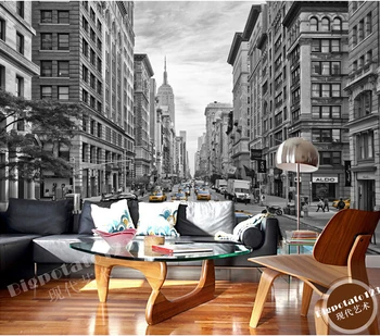 Vartotojo 3D freskomis,New York Wall Street Amerikos modernus juodai baltas pastatas ,gyvenamasis kambarys sofos, TV wall miegamojo sienos popieriaus 1