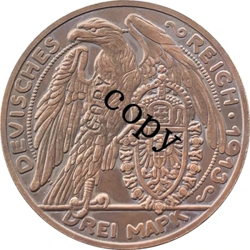 Vokietijos 1913 3 Ženklo, monetos kopija 33MM 1
