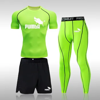 Vasaros vyriškos Sportinės aprangos Prekės ženklo Fitneso Kostiumas Veikia Drabužių Quick Dry Suit, T-marškinėliai + Šortai Kvėpuojantis 3 Gabalas Sportinės aprangos Kostiumas 1