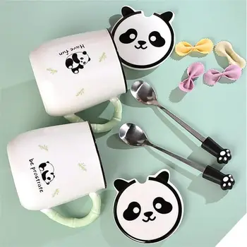 Keramikos Puodelis Panda Kavos Puodelį, Kavos Puodelis Su Dangteliu Ir Šaukštu Stalo Arbatos Rinkiniai, virtuvės Įrankiai, Dovanos, Dovanų Dėžutėje Mielas Panda Atrodo 1