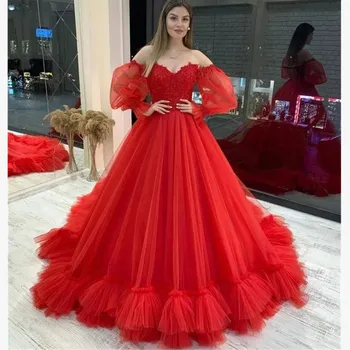 Princesė Raudona Brangioji Quinceanera Suknelės Off Peties Saldus 15 Šalies Kamuolys Suknelė Kristalų 1
