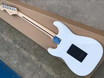 nemokamas pristatymas gamyklos užsakymą naujų nekilnojamojo nuotraukos headstock su spalva ST balta elektrine Gitara, juoda Pickguard SSH pikapas 8pai 1