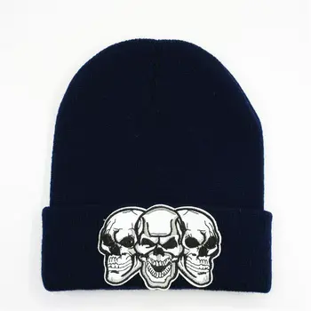 medvilnės kaukolė siuvinėjimo Tirštėti megzti skrybėlę žiemą šiltą kepurę Skullies bžūp beanie skrybėlių vyrams ir moterims 1