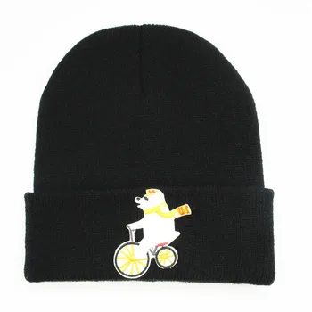 medvilnės Animacinių filmų lokys siuvinėjimo Tirštėti megzti skrybėlę žiemą šiltą kepurę Skullies bžūp beanie skrybėlių vyrų ir moterų 363 2