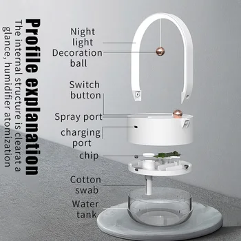 Belaidžio magnetinių rutuliukų drėkintuvas kūrybos oro purkštukai nešiojamų naktį, šviesos, vandens skaitiklio USB office home drėkintuvas 2