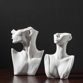 Keramikos Moters Kūno Vaza Žmogaus Veido Statula Figūrėlės Namų Kambarį Skulptūra Šiaurės Stiliaus Gėlių Puodą Modernią Meno Vaza 2