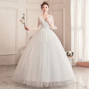 AnXin SH princesė gėlių nėrinių, nuotaka, vestuvinė suknelė, šalies derliaus, o kaklo blyksnius rankovės blizgančių kamuolys suknelė balta vestuvinė suknelė 2