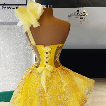 Elegantiškas Geltonas Vakaro Suknelės-Line Vieną Petį Rankovių, Vakaro Suknelės, Nėriniai Garsenybių Suknelės Moterims Skraiste Longue Femme 2