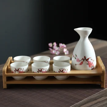 Keramikos Sake Taurės Stiklo Nustatyti Puodą Apvalus Mini Kolbą Japonijos Siekiant Nustatyti, Mini Skysčio Butelį Decantador De Vino Klubo Kolbos BG50HF 2
