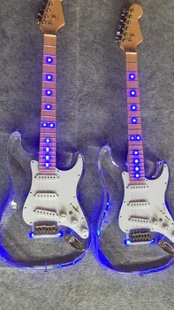 Nemokamas pristatymas / Klevas kaklo akrilo mėlyna LED šviesos aukštos klasės Gitara / pritaikoma LED šviesos spalva Kinija Elektrinė Gitara 2
