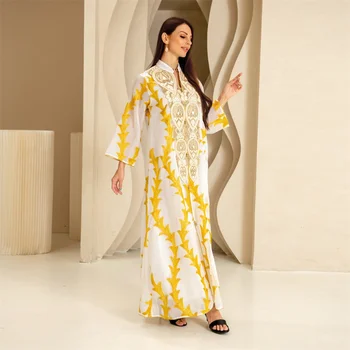 Dubajus Suknelės Prabanga Arabų Siuvinėjimo Kratinys Ilgomis Rankovėmis Turkija Abaja Kaftan Maroko Jellaba Musilm Moterų Suknelė Islamo 2