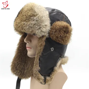 Naujas Aukštos Kokybės Mens 100% Realių Triušio Kailinius Žiemą Kepurės Lei Feng Kepurė Su Ausų Atvartais, Šiltas Sniego Kepurės Rusijos Skrybėlę Bombonešis Bžūp 2