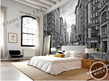 Vartotojo 3D freskomis,New York Wall Street Amerikos modernus juodai baltas pastatas ,gyvenamasis kambarys sofos, TV wall miegamojo sienos popieriaus 2