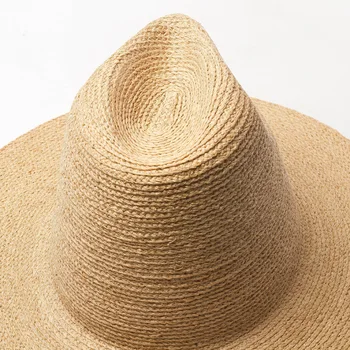 01909-HH7310A vasaros rankų darbo SMULKIŲ RAFIJA žolės fedoras bžūp vyrų, moterų laisvalaikio panamos skrybėlė 2