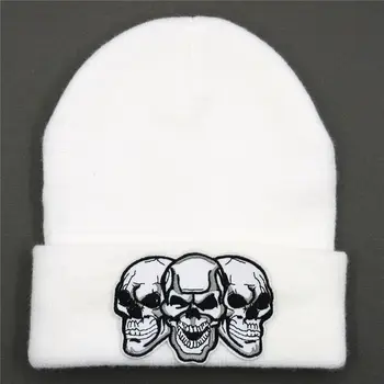 medvilnės kaukolė siuvinėjimo Tirštėti megzti skrybėlę žiemą šiltą kepurę Skullies bžūp beanie skrybėlių vyrams ir moterims 2