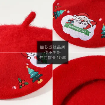 Kalėdų Senelio Skrybėlės Žiemos Moterys Snaigės Siuvinėjimo Beretė Big Red Hat Mielas Dailininko Skrybėlę Dovana Atostogų Skrybėlę Sutirštės Šiltas Vilnos Skrybėlę 3