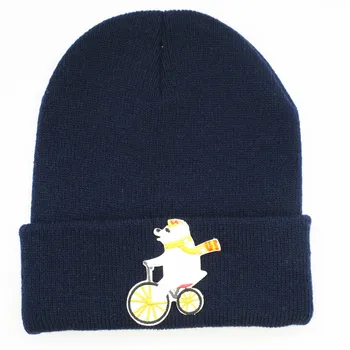 medvilnės Animacinių filmų lokys siuvinėjimo Tirštėti megzti skrybėlę žiemą šiltą kepurę Skullies bžūp beanie skrybėlių vyrų ir moterų 363 3