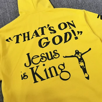 Geltona Jėzus Yra Karalius, Hoodies Vyrų, Moterų, Kad Yra Dievas, Jėzus Logotipu Hoodie Storos Medžiagos Puloveriai Hip Hip Susagstomi Megztiniai 3