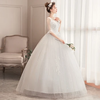 AnXin SH princesė gėlių nėrinių, nuotaka, vestuvinė suknelė, šalies derliaus, o kaklo blyksnius rankovės blizgančių kamuolys suknelė balta vestuvinė suknelė 3