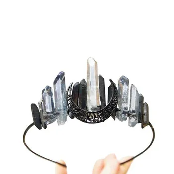 Crystal Plaukų Juosta-Madinga moterų lankelis mėnulio karūnos Grynas rankų darbo natūralių kristalų ekrano užsklandą Europoje ir Amerikoje šalis 3