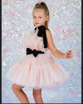 Blush Pink Gėlių Mergaičių Suknelės Kelio Ilgio Lankas Varčios Mergaitę Vestuvių Suknelė Komunijai Inscenizacija Photoshoot Gimtadienio Chalatai 3