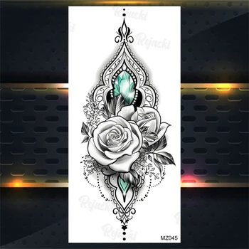 Akvarelė Rožių Gėlių Laikinos Chna Tatuiruotės Moterys, Merginos Mandala Floros Lotus Netikrą Brangakmenio Tatuiruotė Lipdukas Rankos Krūtinės Tatoos 3