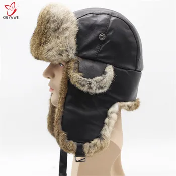 Naujas Aukštos Kokybės Mens 100% Realių Triušio Kailinius Žiemą Kepurės Lei Feng Kepurė Su Ausų Atvartais, Šiltas Sniego Kepurės Rusijos Skrybėlę Bombonešis Bžūp 3
