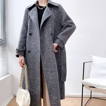 Moterų Rudens Žiemos Aukštos Kokybės dvipusis nekilnojamojo Vilnoniai paltai Švarkelis 3