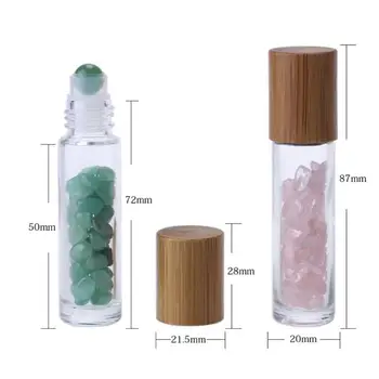 10 ml eterinio Aliejaus Stiklo konstrukcija ant Kvepalų Buteliai su natūraliais Kristalų Kvarco Akmens Roller Ball Bambuko Bžūp LX3573 3