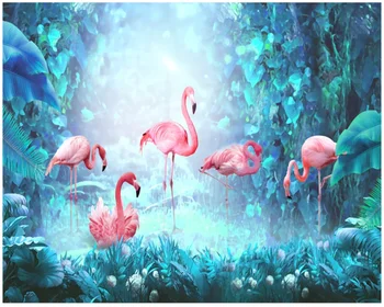 Pritaikyti 3D foto tapetai, freskos Šiaurės šalių šiuolaikinio minimalistinio atogrąžų flamingo fone sienų apdaila 3