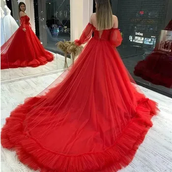 Princesė Raudona Brangioji Quinceanera Suknelės Off Peties Saldus 15 Šalies Kamuolys Suknelė Kristalų 3