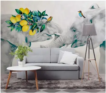 Pasirinktinius nuotraukų 3d tapetai Rankomis dažyti šviežių dramblys gėlių kambarį, namų dekoro 3d sienų freskomis tapetai, sienų ir 3 d 3