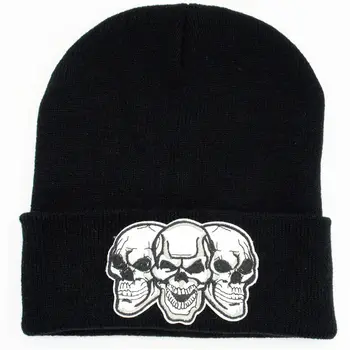 medvilnės kaukolė siuvinėjimo Tirštėti megzti skrybėlę žiemą šiltą kepurę Skullies bžūp beanie skrybėlių vyrams ir moterims 3