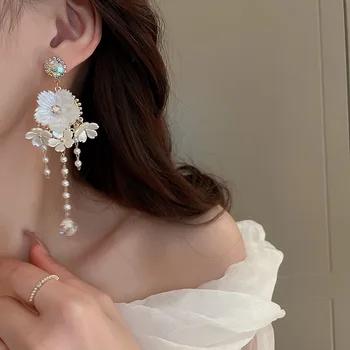 Ajojewel Saldus Akrilo Gėlių Pearl Earing Kutas Moterų Ilgi Auskarai Didmeninės Grožio Dovanos Bijoux Femme 4