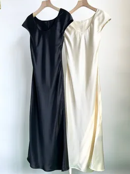 Sklandžiai Blizga Dizaino U-Kaklo Moterų Midi Suknelė trumpomis Rankovėmis Ponios Minkštas Temperamentas Skraiste 2022 M. Vasaros, Nauja 4